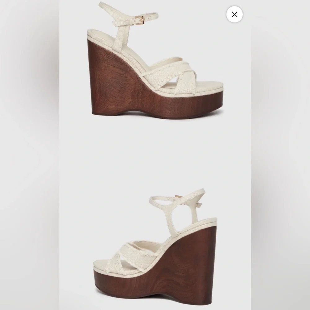 PAIGE Harlow Wedge Elegant Cream Sandals Natural Canvas Women Size 8 NWOB